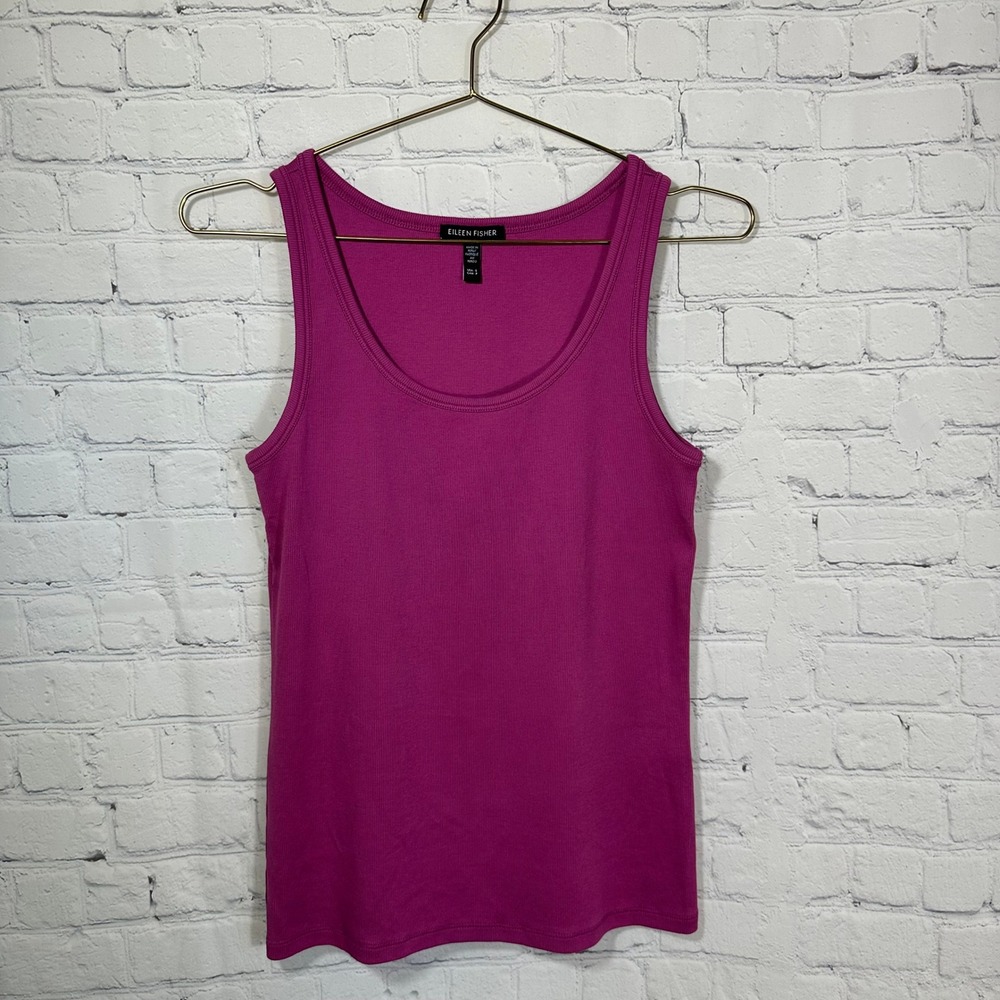 Eileen Fisher Magenta Purple Ribbed Scoop Neck Tank Top Small‎